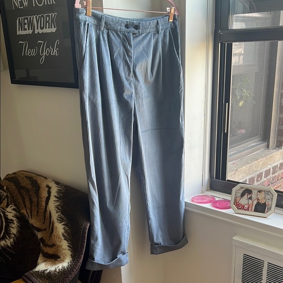 Lush Pants - Lush Wide leg Blue Gray Striped‎ Pants with Cuff bottoms